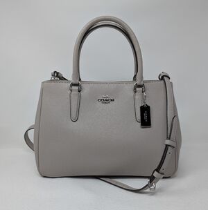 Never Used!Coach Surrey Carryall Satchel Greige Genuine Crossgrain Crossbody Bag